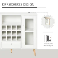 HOMCOM Keukenkast dressoir met glazen deuren lade 12 flessen wijnrek(m-5)