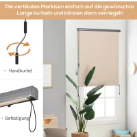 Verticale luifel aluminium balkonluifel met handslinger crèmewit 160 x 250 cm(m-6)