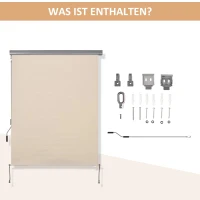 Outsunny Zijmarkise, Balkonzonwering, weerbestendig, veerrolmechanisme, 200 cm x 140 cm, Crèmewit(m-6)
