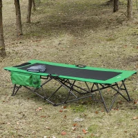 Outsunny campingbed breedte inklapbaar eenpersoons zijvak oxford groen + zwart(m-4)