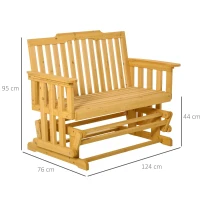 Outsunny 2-zits schommelstoel met armsteunen tuinstoel schommelstoel massief hout naturel(m-3)