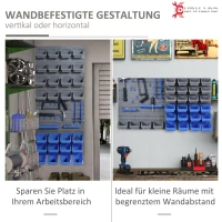 Durhand wandstelling met stapelbakken 44-delig gereedschapshouder gereedschapswand PP blauw + grijs(m-6)