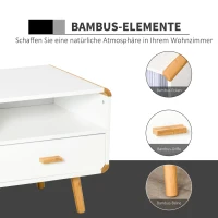 HOMCOM Tv-meubel tv-meubel met 2 lades en open planken bamboe MDF wit + naturel(m-5)