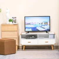 HOMCOM Tv-meubel tv-meubel met 2 lades en open planken bamboe MDF wit + naturel(m-2)