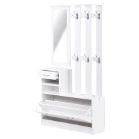 HOMCOM® garderobeset 2-delig schoenenkast spiegel 3-in-1 wit(m-1)