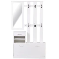 HOMCOM® garderobeset 2-delig schoenenkast spiegel 3-in-1 wit(m-4)