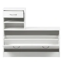 HOMCOM® garderobeset 2-delig schoenenkast spiegel 3-in-1 wit(m-5)