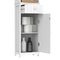 HOMCOM badkamerkast badkamermeubel hoge kast badkamerplank badmeubel wit 34x24x170 cm(m-6)