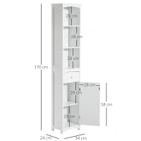 HOMCOM badkamerkast badkamermeubel hoge kast badkamerplank badmeubel wit 34x24x170 cm(m-3)