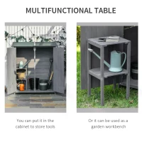 Outsunny Garden Wood Storage Shed w/ Flexible Table, Hooks and Ground Nails, Multifunction Lockable Sheds & Outdoor Asphalt Roof Tool Organizer, 139 x 75 x 160cm, Grey(m-4)
