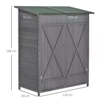 Outsunny Garden Wood Storage Shed w/ Flexible Table, Hooks and Ground Nails, Multifunction Lockable Sheds & Outdoor Asphalt Roof Tool Organizer, 139 x 75 x 160cm, Grey(m-3)