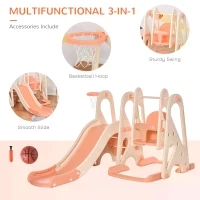 HOMCOM 3 in 1 Design Kids Swing and Slide Set with Basketball Hoop Playground Pink(m-7)
