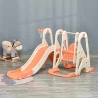 HOMCOM 3 in 1 Design Kids Swing and Slide Set with Basketball Hoop Playground Pink(m-14)