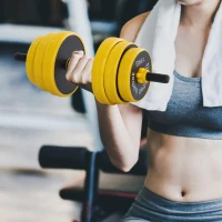 HOMCOM 25 kg halter & halter met lange stang, verstelbare ergonomische 3-in-1 halterset, 12 × schijven, 2 × korte stangen, 1 × lange stang, geel + zwart(m-2)