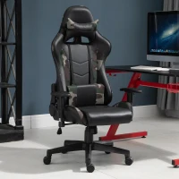 Vinsetto massage bureaustoel, gaming stoel, ergonomisch, kunstleer, schuim, nylon, zwart, camouflage, 64 x 69 x 120-127 cm(m-2)