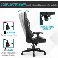Vinsetto ergonomische bureaustoel, gaming stoel, draaistoel, kunstleer, schuimstof, MDF, zwart, 67,5 x 56 x 126-136 cm bureaustoel stoel kunstleer schuimstof MDF zwart | Aosom.de(m-5)