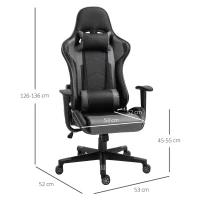 Vinsetto ergonomische bureaustoel, gaming stoel, draaistoel, kunstleer, schuimstof, MDF, zwart, 67,5 x 56 x 126-136 cm bureaustoel stoel kunstleer schuimstof MDF zwart | Aosom.de(m-3)