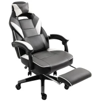 Vinsetto ergonomische bureaustoel, gaming stoel, draaistoel, kunstleer, grijs, wit, zwart, 68 x 70 x 120-127 cm(m-7)