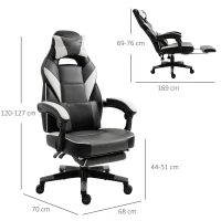 Vinsetto ergonomische bureaustoel, gaming stoel, draaistoel, kunstleer, grijs, wit, zwart, 68 x 70 x 120-127 cm(m-3)