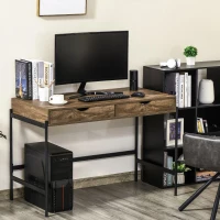 HOMCOM computertafel industriële stijl bureau bureautafel met lades home office tafel MDF metaal bruin + zwart 110 x 55 x 75 cm(m-2)