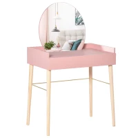 HOMCOM kaptafel voor slaapkamer opmaaktafel cosmeticatafel met spiegel schuiflade licht luxe stijl MDF grenenhout roze 76 x 48 x 123.5 cm(m-1)