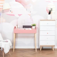HOMCOM kaptafel voor slaapkamer opmaaktafel cosmeticatafel met spiegel schuiflade licht luxe stijl MDF grenenhout roze 76 x 48 x 123.5 cm(m-5)