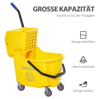 HOMCOM schoonmaakwagen schoonmaakemmer met grote capaciteit draagbare mobiele emmer met wielen waterschild handvat afvalwaterafvoer design zijdruk wringer PP kunststof metaal geel 60 x 36 x 84 cm(m-6)