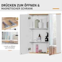 kleankin badkamerspiegel badkamermeubel spiegelkast wandkast met 3 planken make-upkast spaanplaat wit 60 x 20,5 x 75 cm(m-6)