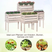 4-delig verhoogd bloemenbed van hout 4 combinatiemodi tuinbalkon 50 x 30 x 60 cm naturel(m-7)