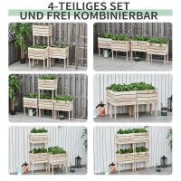 4-delig verhoogd bloemenbed van hout 4 combinatiemodi tuinbalkon 50 x 30 x 60 cm naturel(m-4)