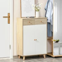 HOMCOM schoenenkast schoenenrek met deuren lade voor hal en entree modern natuur + wit spaanplaat 68 x 35 x 102,5 cm(m-2)