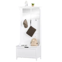 HOMCOM moderne kapstok met bank spiegel kleerhanger met 3 haken opbergkast voor hal slaapkamer woonkamer wit MDF 81 x 44,5 x 181 cm(m-1)