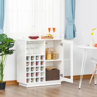 HOMCOM Wijnkast wijnrek voor 20 flessen met 3 haken glazen deur spaanplaat hardhout wit(m-5)