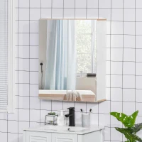 kleankin badkamerspiegel badkamermeubel spiegelkast wandkast met 3 planken make-upkast spaanplaat wit 60 x 20,5 x 75 cm(m-9)