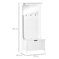 HOMCOM moderne kapstok met bank spiegel kleerhanger met 3 haken opbergkast voor hal slaapkamer woonkamer wit MDF 81 x 44,5 x 181 cm(m-3)