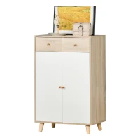 HOMCOM schoenenkast schoenenrek met deuren lade voor hal en entree modern natuur + wit spaanplaat 68 x 35 x 102,5 cm(m-1)