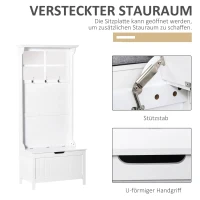 HOMCOM moderne kapstok met bank spiegel kleerhanger met 3 haken opbergkast voor hal slaapkamer woonkamer wit MDF 81 x 44,5 x 181 cm(m-6)
