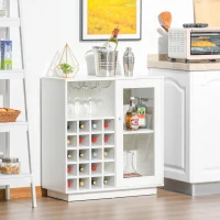 HOMCOM Wijnkast wijnrek voor 20 flessen met 3 haken glazen deur spaanplaat hardhout wit(m-6)