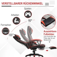 Vinsetto bureaustoel, bureaustoel met kussen, voetensteun, draaistoel, ligstoel, in hoogte verstelbaar PVC-leer, synthetisch leer, nylon, zwart + rood, 67 x 69 x 115-123 cm(m-6)