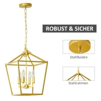 HOMCOM kroonluchter hanglamp 4-vlams hanglamp met verstelbare ophangketting voor woonkamer slaapkamer industrieel metaal goud 30 x 30 x 120 cm(m-5)