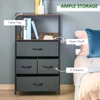 HOMCOM 4 Drawer Chest of Drawer, Bedroom Dresser with Open Shelves and Metal Frame, Dark Grey(m-4)