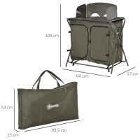 Outsunny camping kast keukendoos draagtas windscherm draagtas staal 600D Oxford stof groen 57 x 94 x 109 cm(m-3)