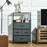 HOMCOM 4 Drawer Chest of Drawer, Bedroom Dresser with Open Shelves and Metal Frame, Dark Grey(m-2)