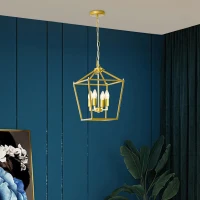 HOMCOM kroonluchter hanglamp 4-vlams hanglamp met verstelbare ophangketting voor woonkamer slaapkamer industrieel metaal goud 30 x 30 x 120 cm(m-2)