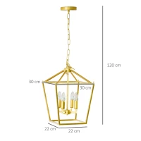 HOMCOM kroonluchter hanglamp 4-vlams hanglamp met verstelbare ophangketting voor woonkamer slaapkamer industrieel metaal goud 30 x 30 x 120 cm(m-3)