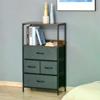 HOMCOM 4 Drawer Chest of Drawer, Bedroom Dresser with Open Shelves and Metal Frame, Dark Grey(m-10)