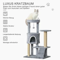 PawHut krabpaal met kattengrot Ladder krabpaal hoogte 100 cm Klimboom voor katten Spaanplaat jute grijs 60 x 40 x 100 cm(m-4)