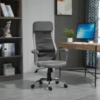 Vinsetto bureaustoel computerstoel ergonomische bureaustoel hoogteverstelling en hoofdsteun met schuimstof scandinavische stijl lichtgrijs + zwart 65 x 60 x 119-129 cm(m-11)