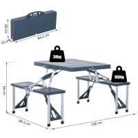 Alu campingtafel picknickbank zitgroep tuintafel 4 zitplaatsen inklapbaar donkergrijs(m-3)