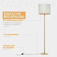 HOMCOM Vloerlamp met PU-trommelkap voor op kantoor in de woonkamer wit(m-6)